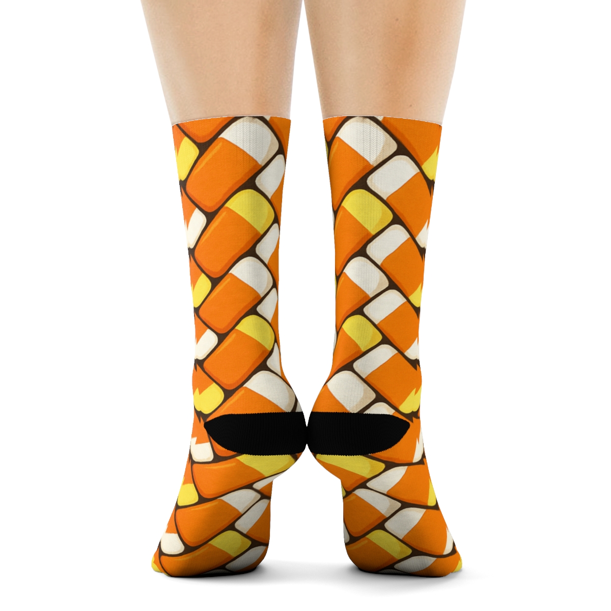 Orange Candy Corn Zigzag Weave On White Background unique graphic crew socks