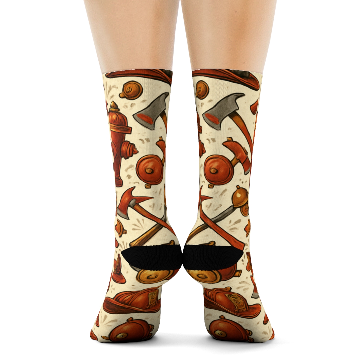 Hydrant And Helmet Fire Fighter Tessellation Poster Collage stylish athletic crew socks