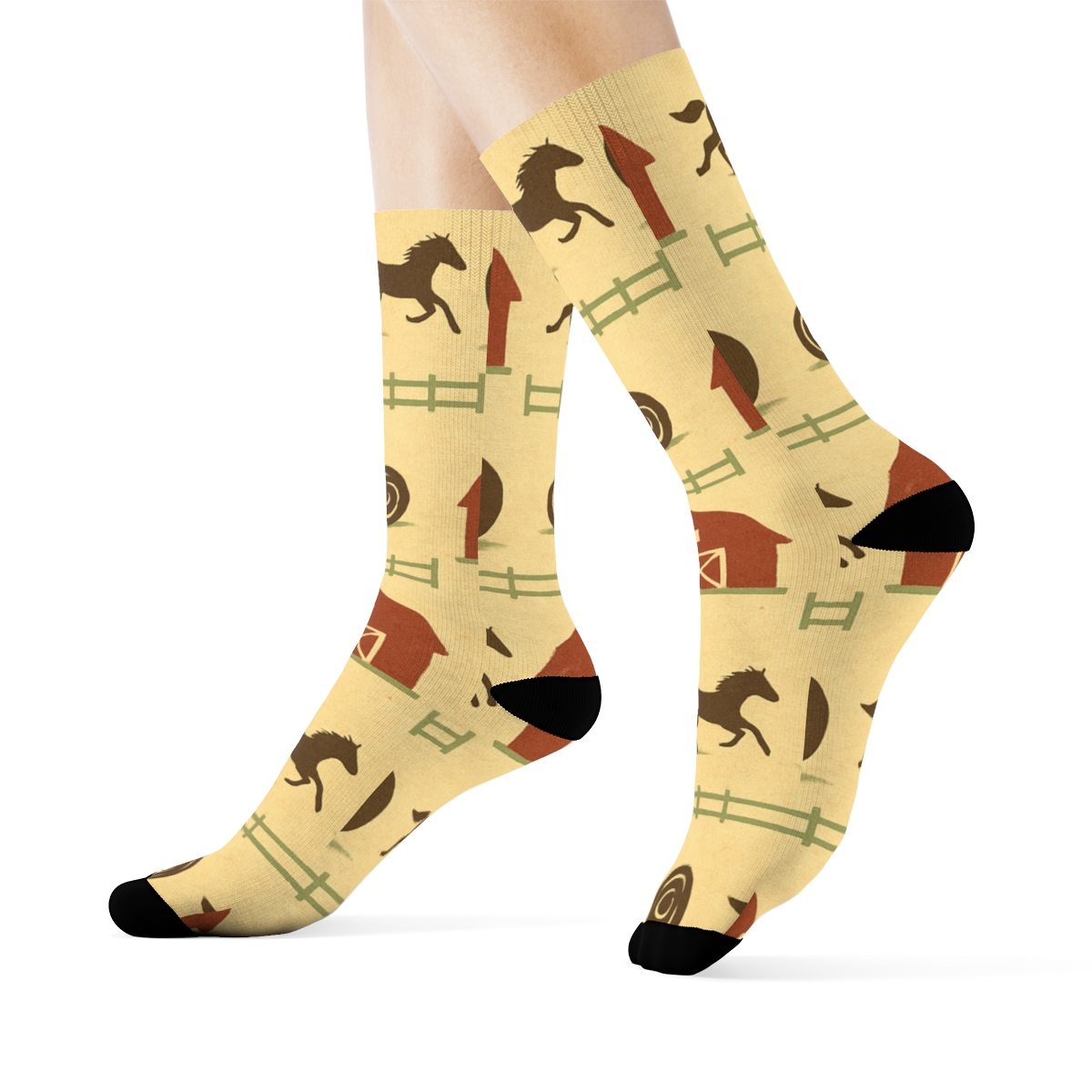 Barn Silhouette Grid With Rancher Charm designer printed crew socks