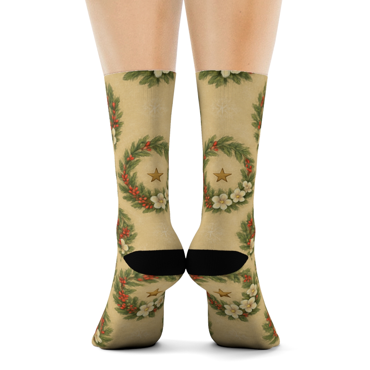 Evergreen Wreath Blossom Medallions trendy patterned crew socks