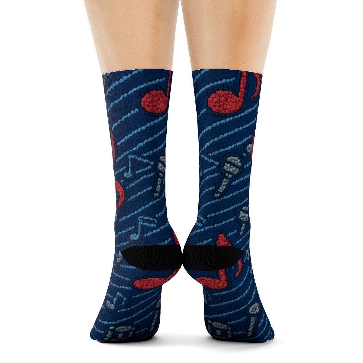 Musician Treble Clef Knit Grid designer printed crew socks