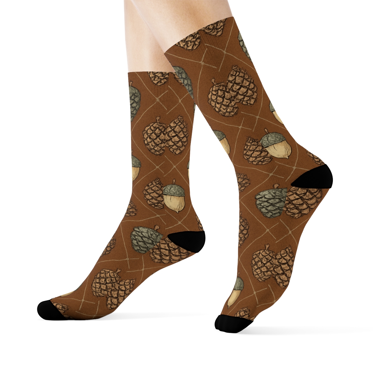 Acorn Lattice On Warm Brown custom crew socks