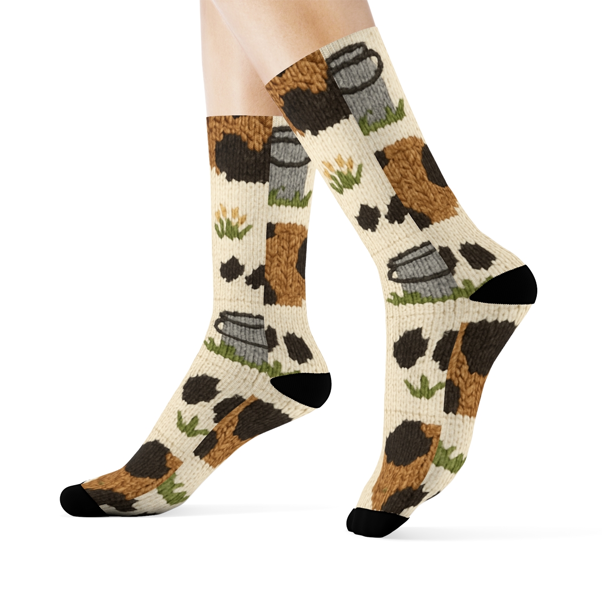 Knitted Illusion Cow Spot Patchwork premium sports crew socks