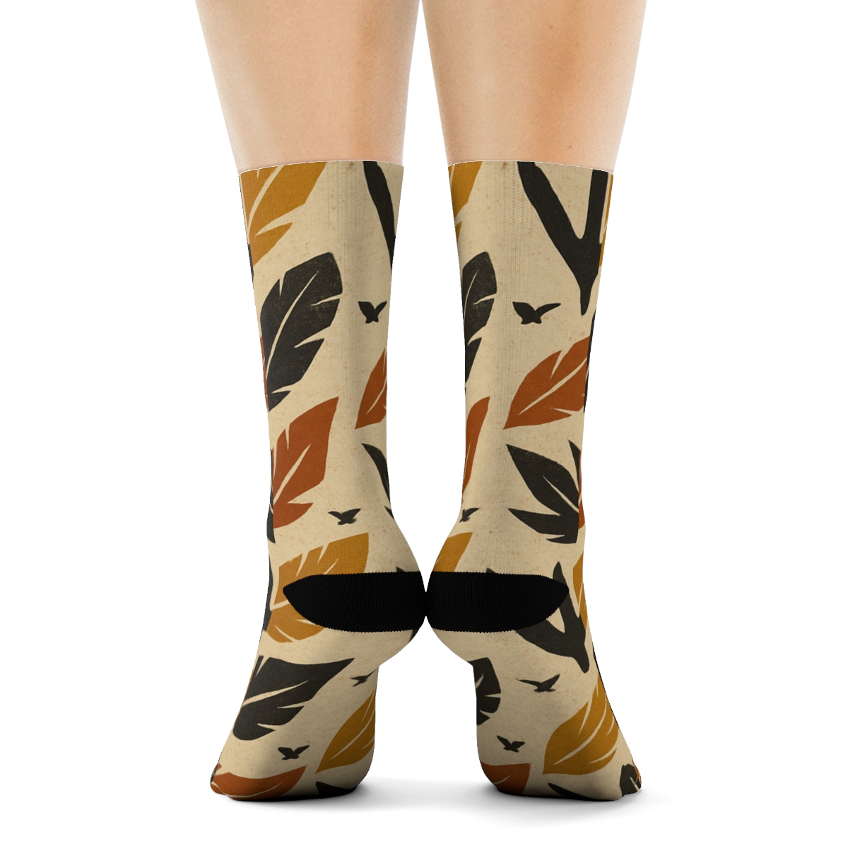 Eagle Talon Track Grid On Sand Beige Background trendy patterned crew socks