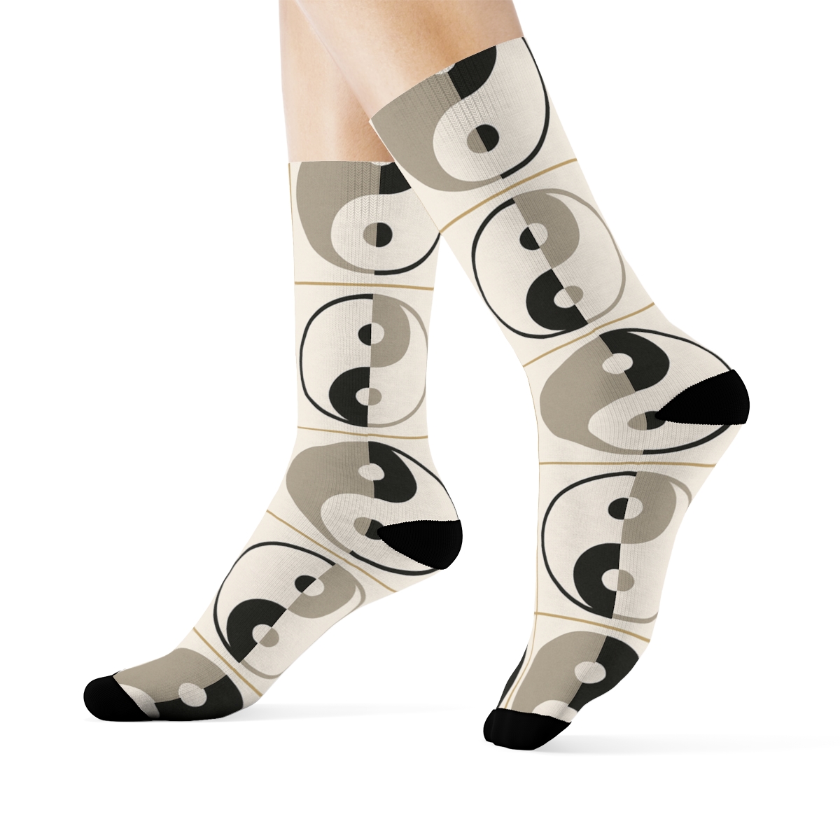 Minimal Taijitu Checker Drift On Soft Ivory soft everyday crew socksMinimal Taijitu Checker Drift on Soft Ivory Crew Socks - Image 3