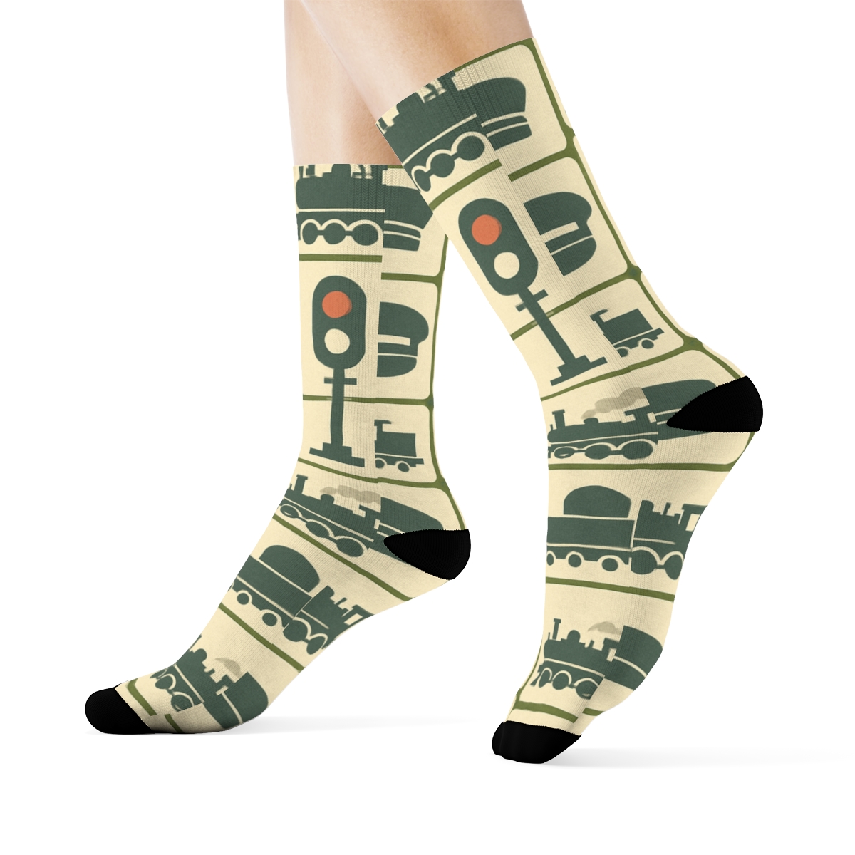 Signal Grid Poster With Train Conductor Accent designer printed crew socks