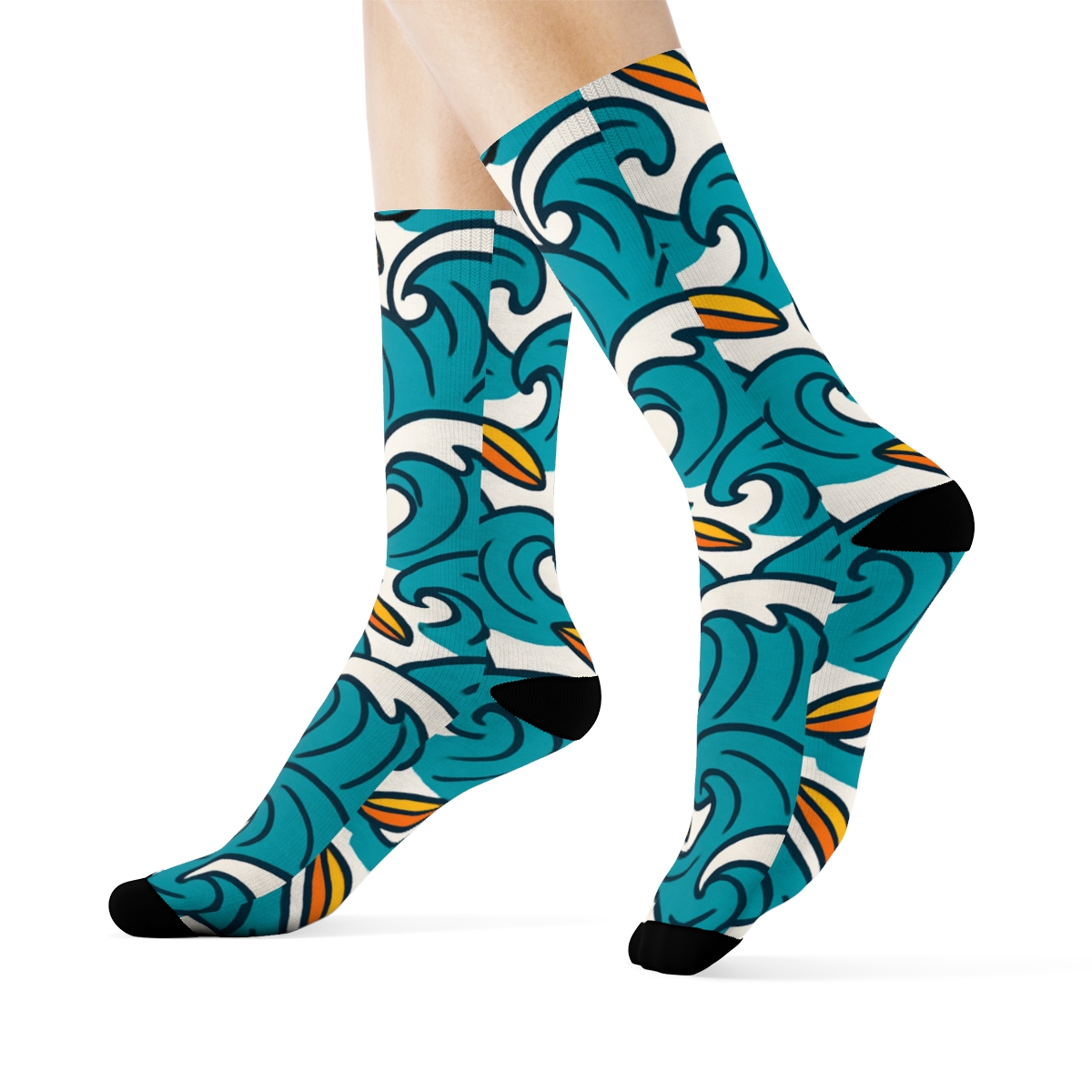 Tidal Cartoon Surf Break Repeat custom crew socks