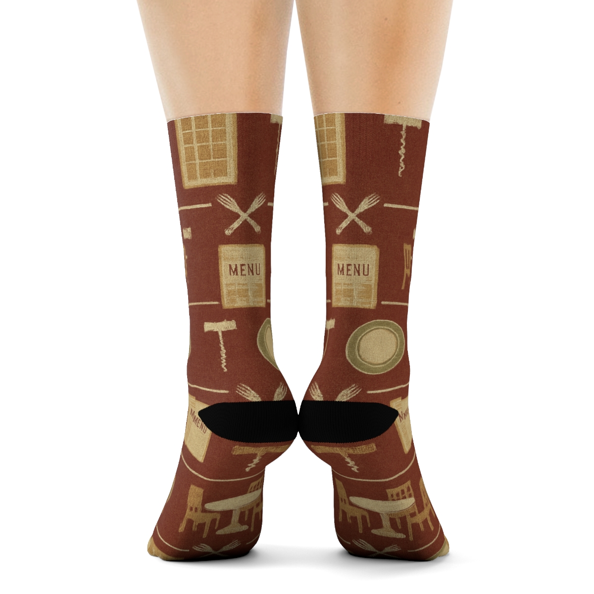 Chef Hat And Table Plan Restaurant Manager Pattern designer printed crew socks