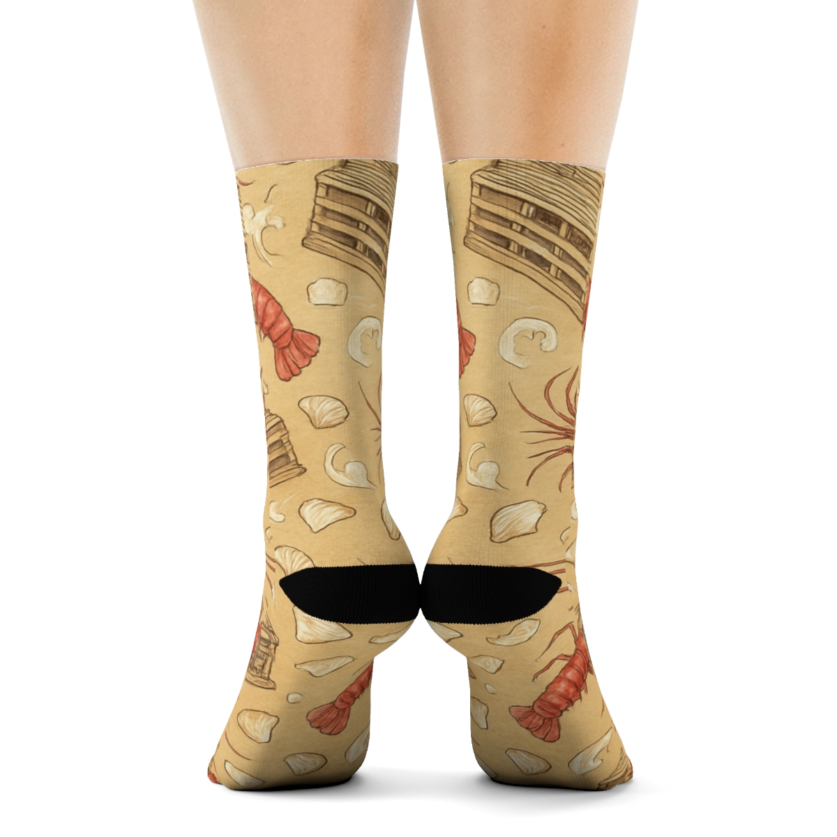Vintage Poster Look With Lobster Traps comfortable cotton crew socks