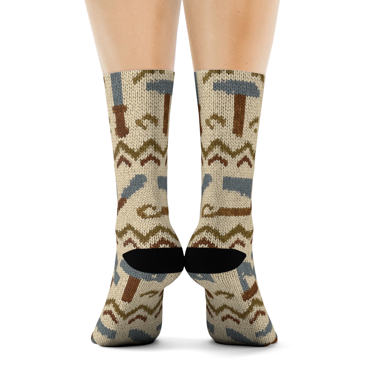 Knitted Illusion Carpenter Tool Fair Isle Bands comfortable cotton crew socks