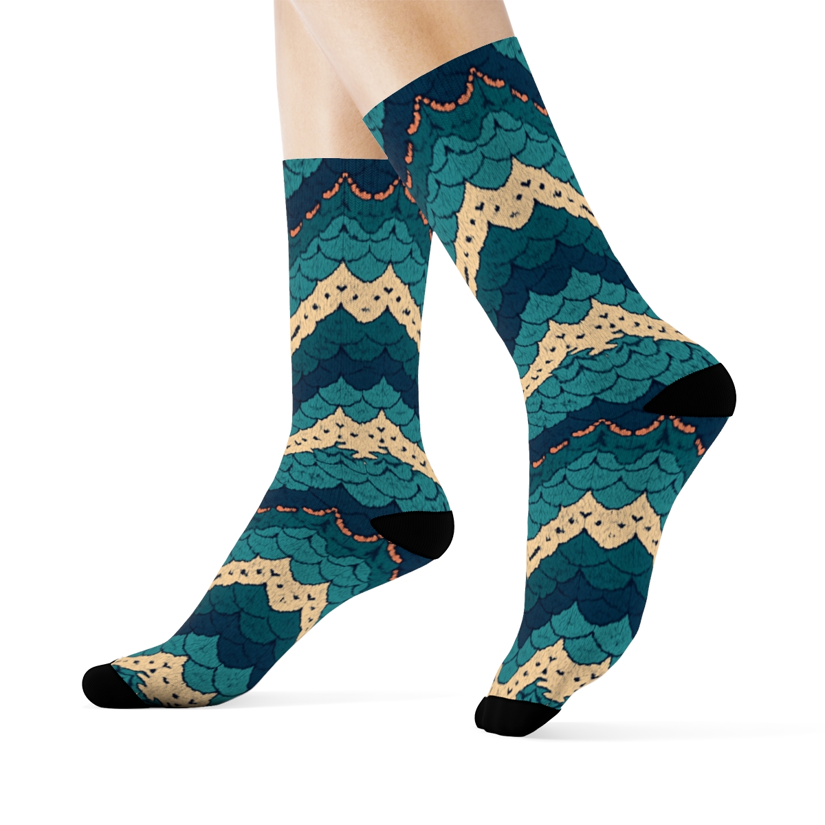 Fish Scale Chevron Knit Illusion comfortable cotton crew socks