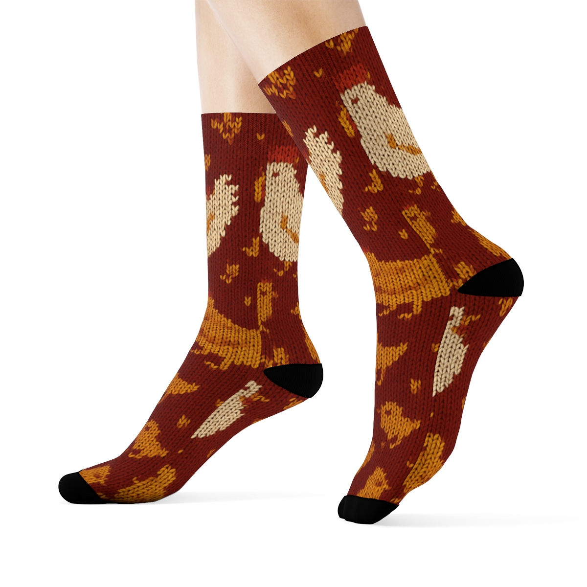Knitted Chicken Lattice Farm Pattern designer printed crew socks