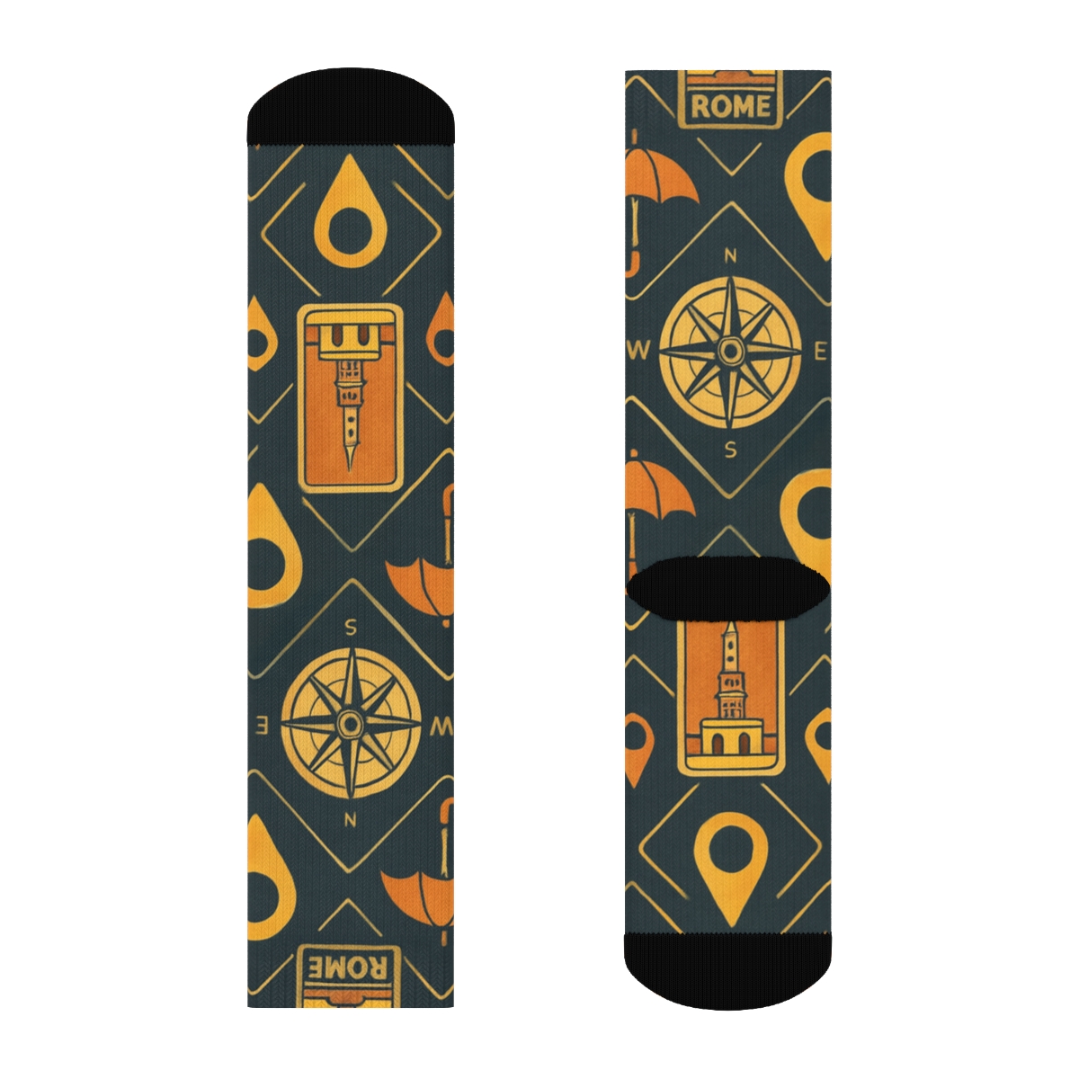 Compass Lattice Tour Guide Pattern In Sunset Ink custom crew socks