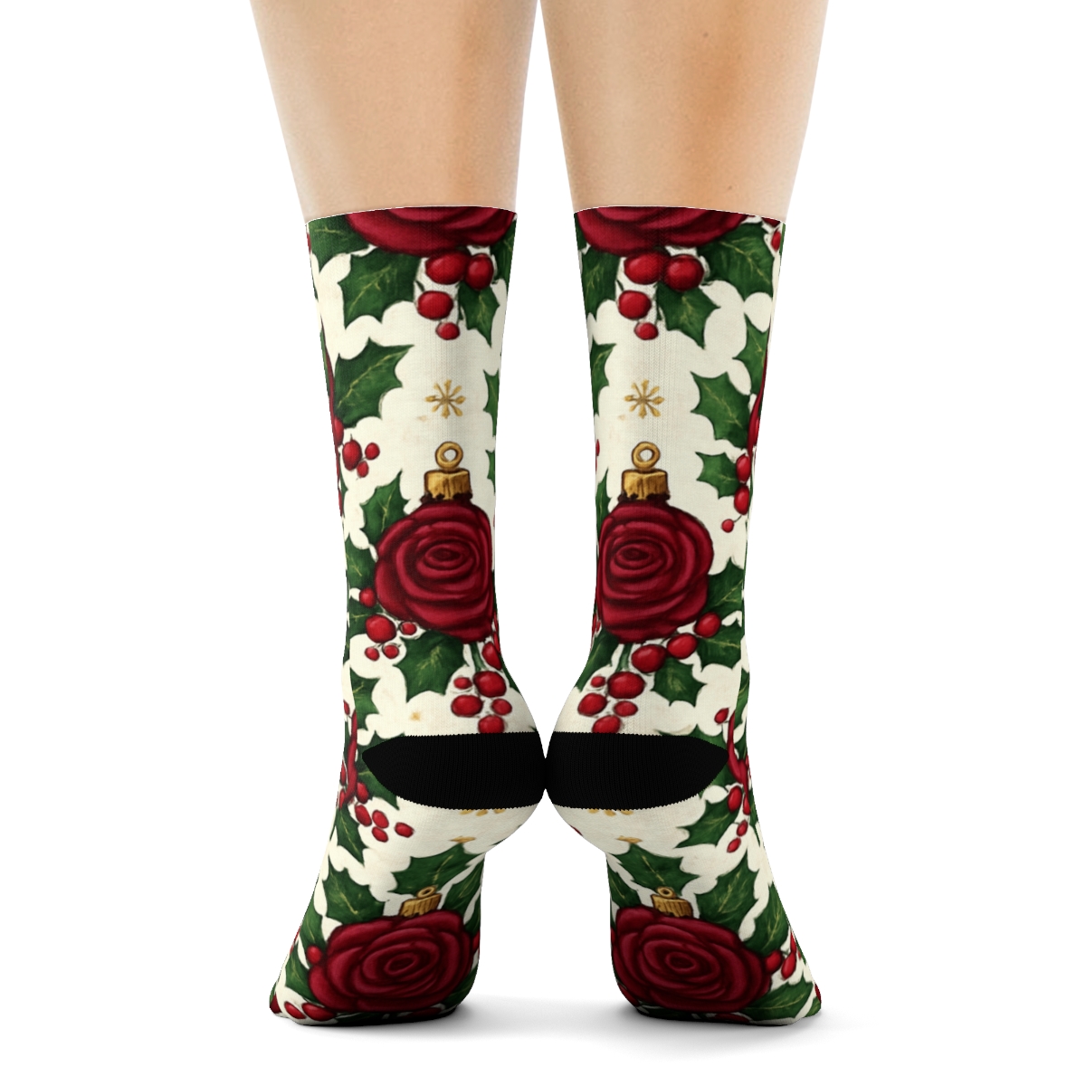 Burgundy Rose Ornaments Tessellation On Ivory Background personalized crew socks