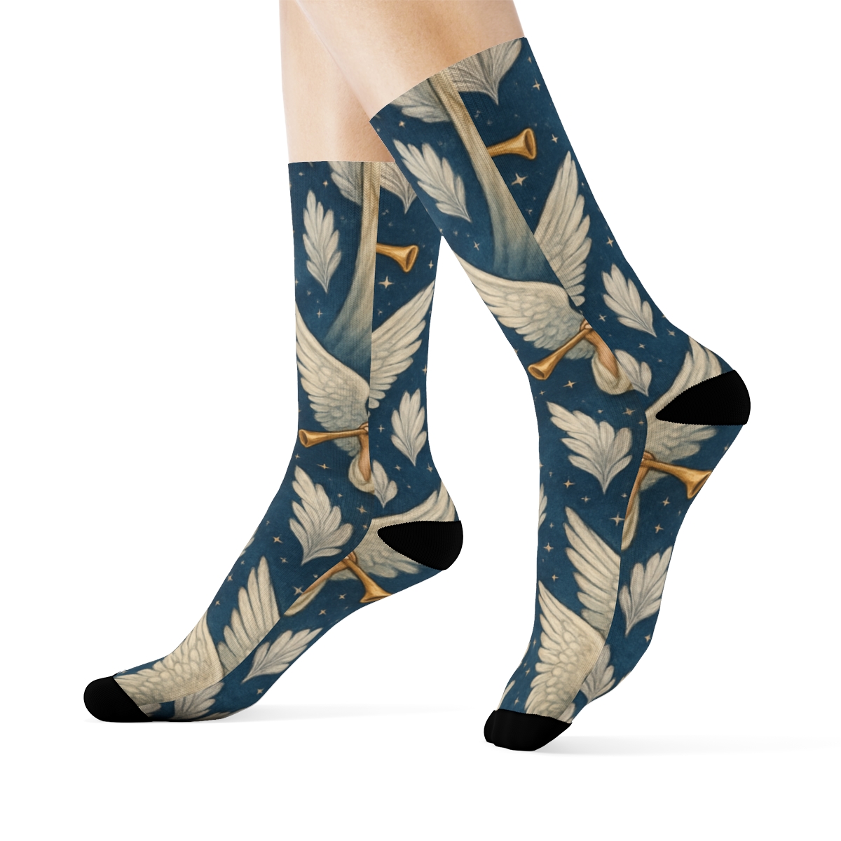Heavenly Collage Of Clouds And Angel Motifs comfortable cotton crew socks