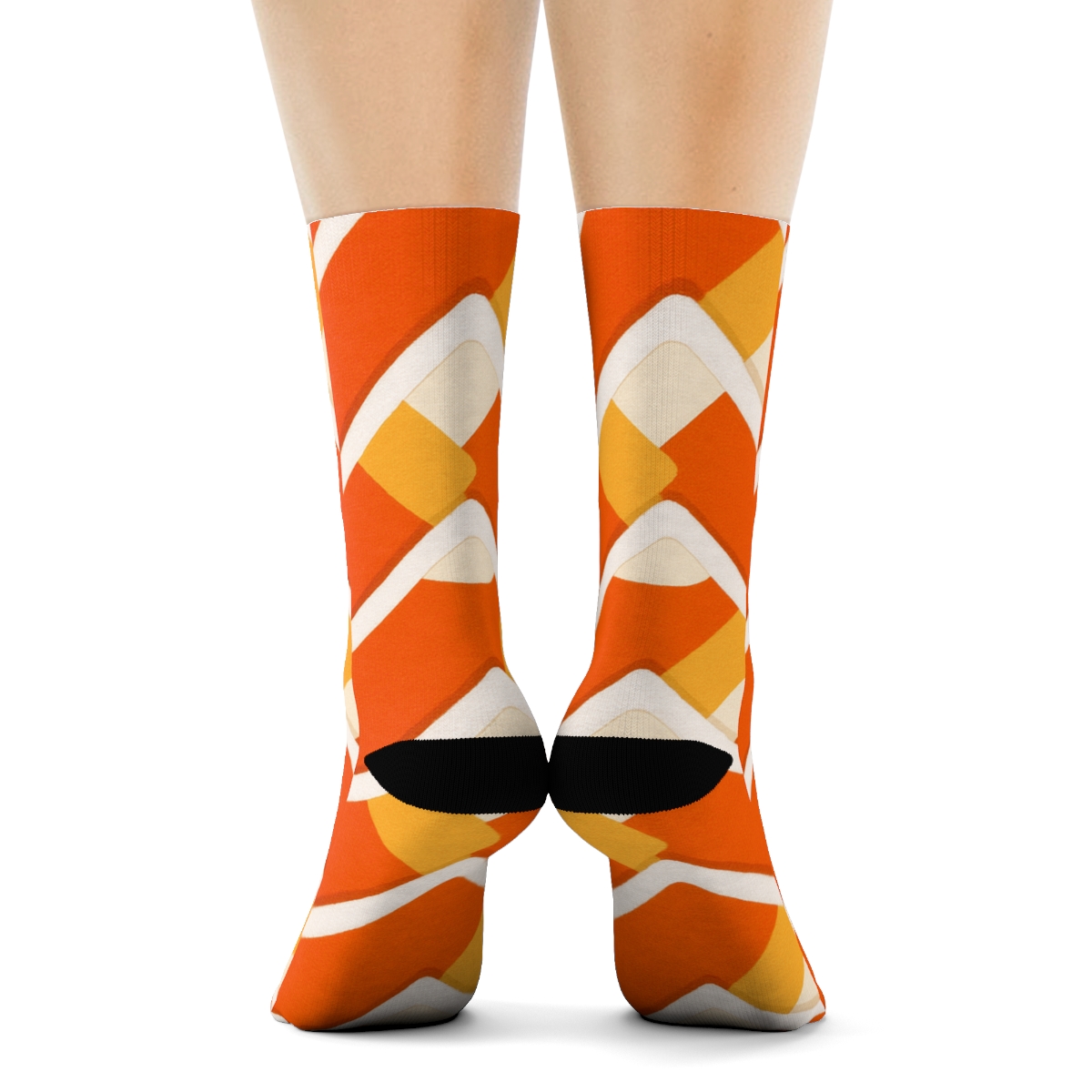 Orange Candy Corn Zigzag Weave On White Background unique graphic crew socks