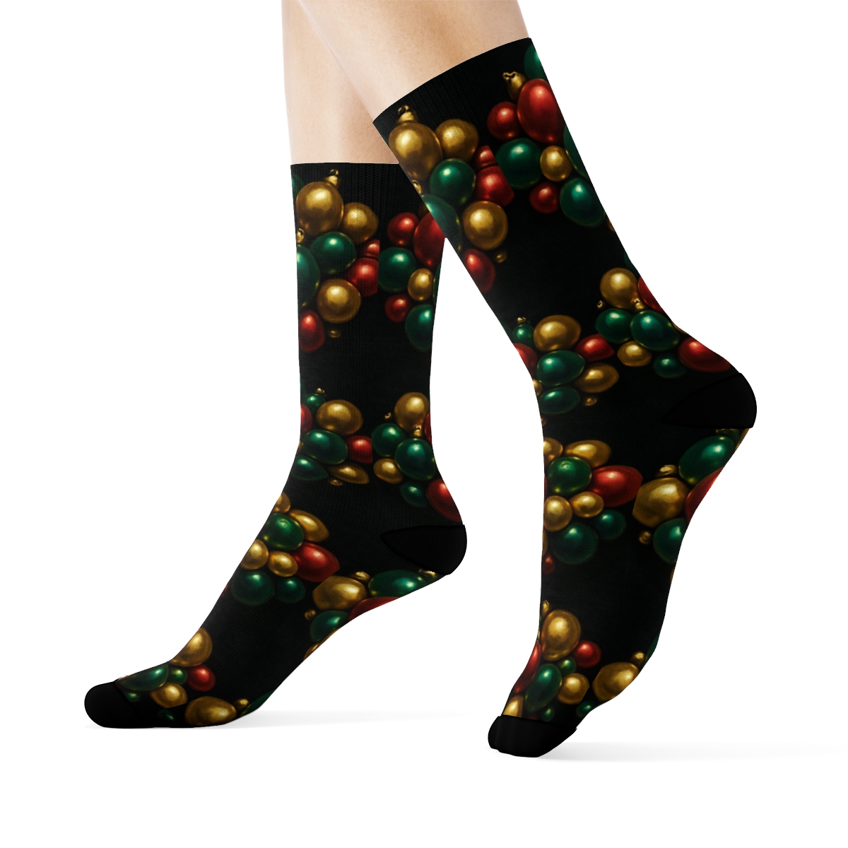 Glistening Xmas Bauble Cluster On Black Velvet unique graphic crew socks