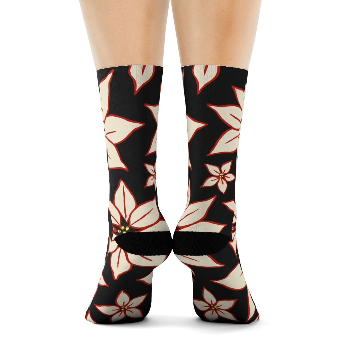 Poinsettia Silhouette Scatter On Coal trendy patterned crew socks