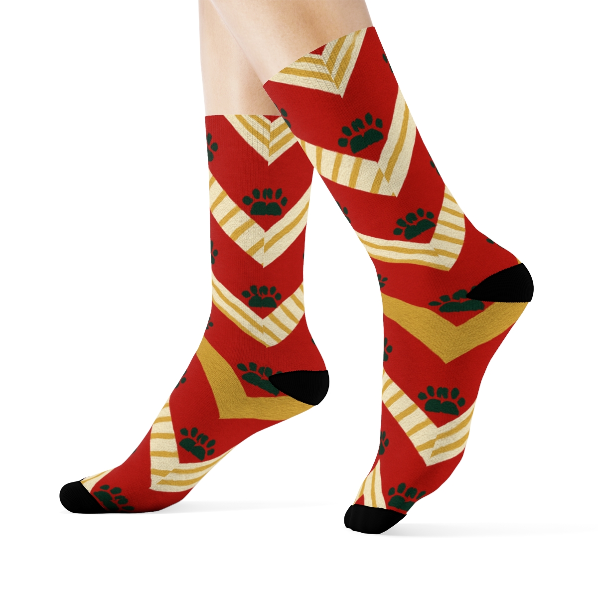 Cat Candy Cane Chevron On Red Background premium sports crew socks