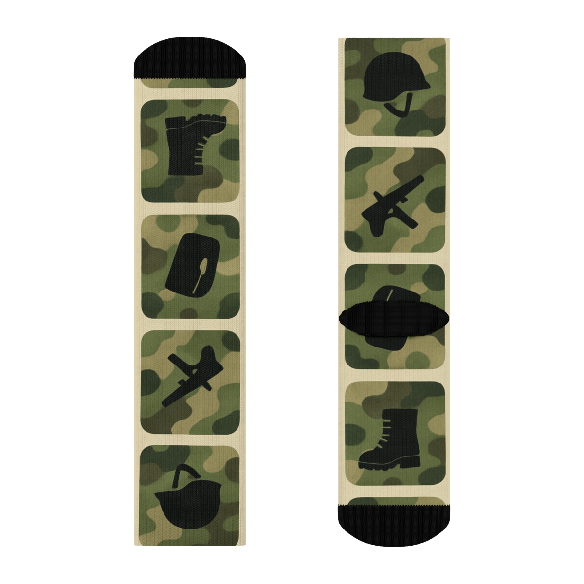Camouflage Grid With Soldier Icons stylish athletic crew socks
