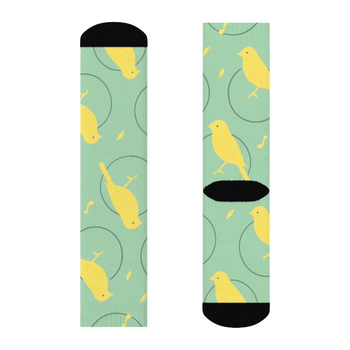 Canary Cage Silhouette Scatter On Soft Mint comfortable cotton crew socks