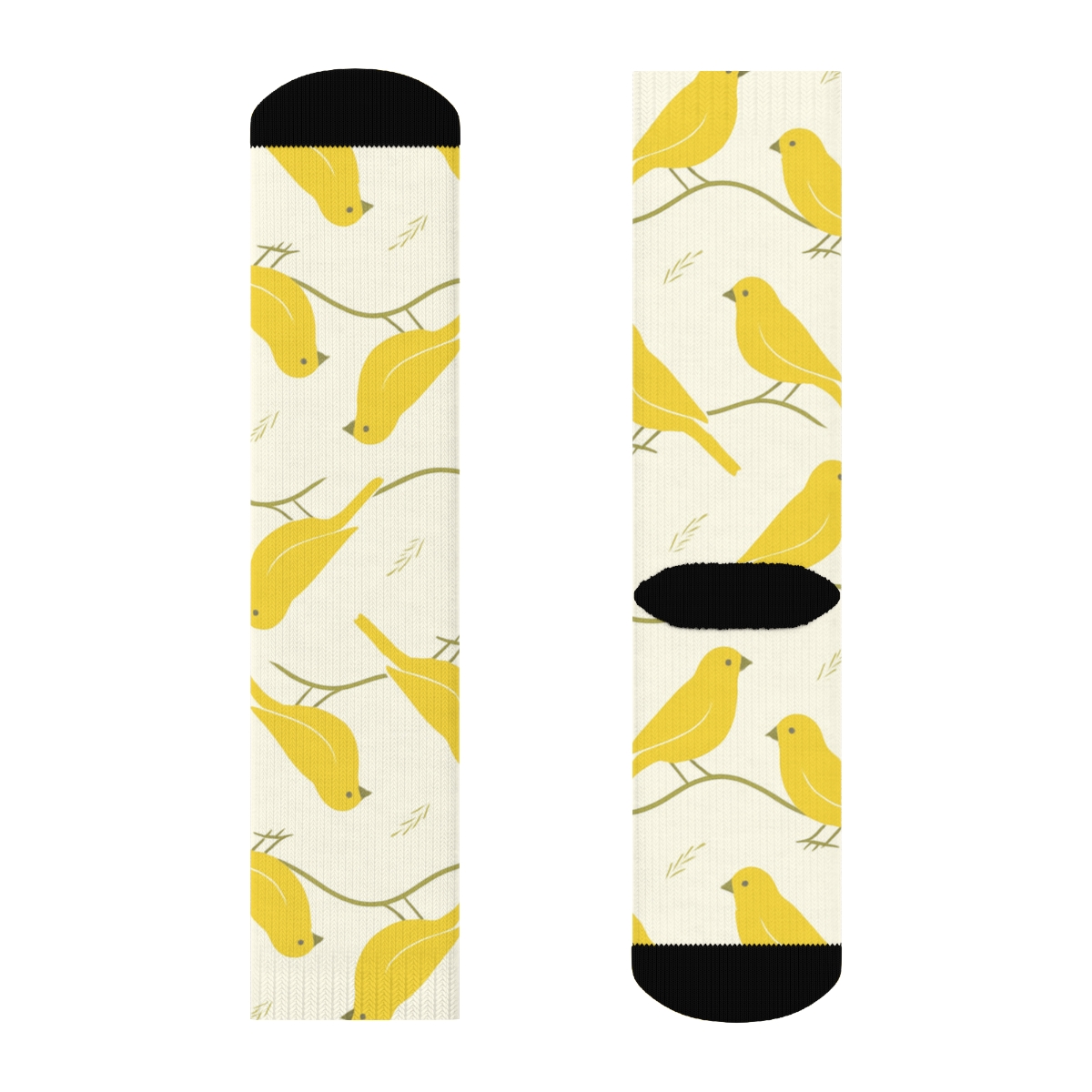 Canary Song Curve Waves On Cream Ivory Background trendy patterned crew socks