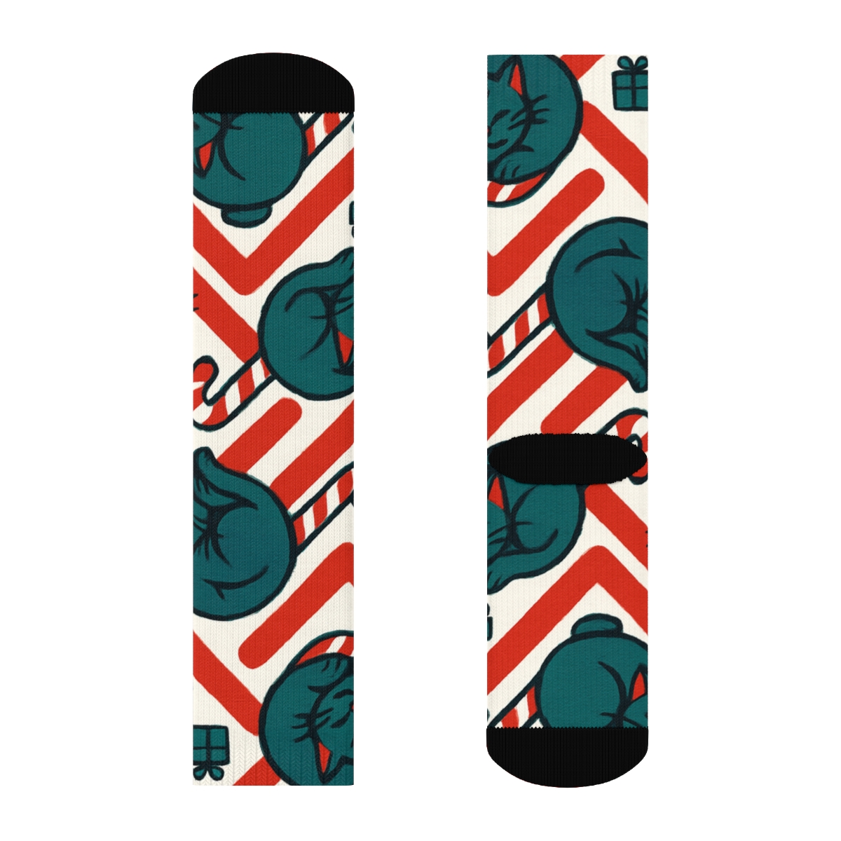 Candy Cane Cat Chevron premium sports crew socks