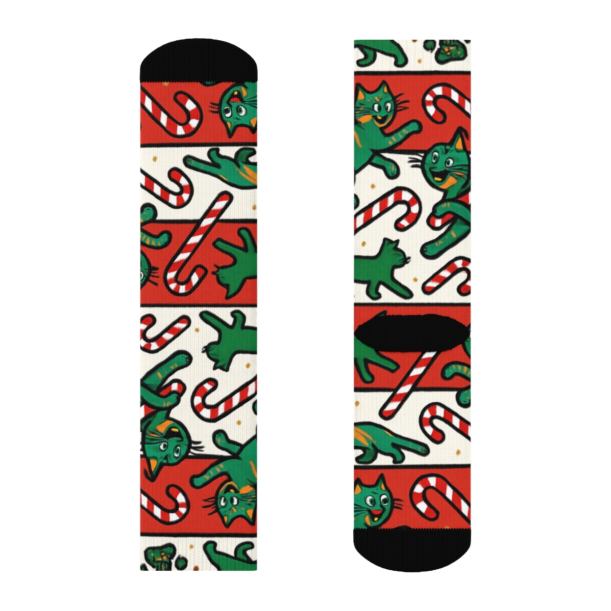 Candy Cane Cat Paw Stripe Bands On White Background soft everyday crew socks