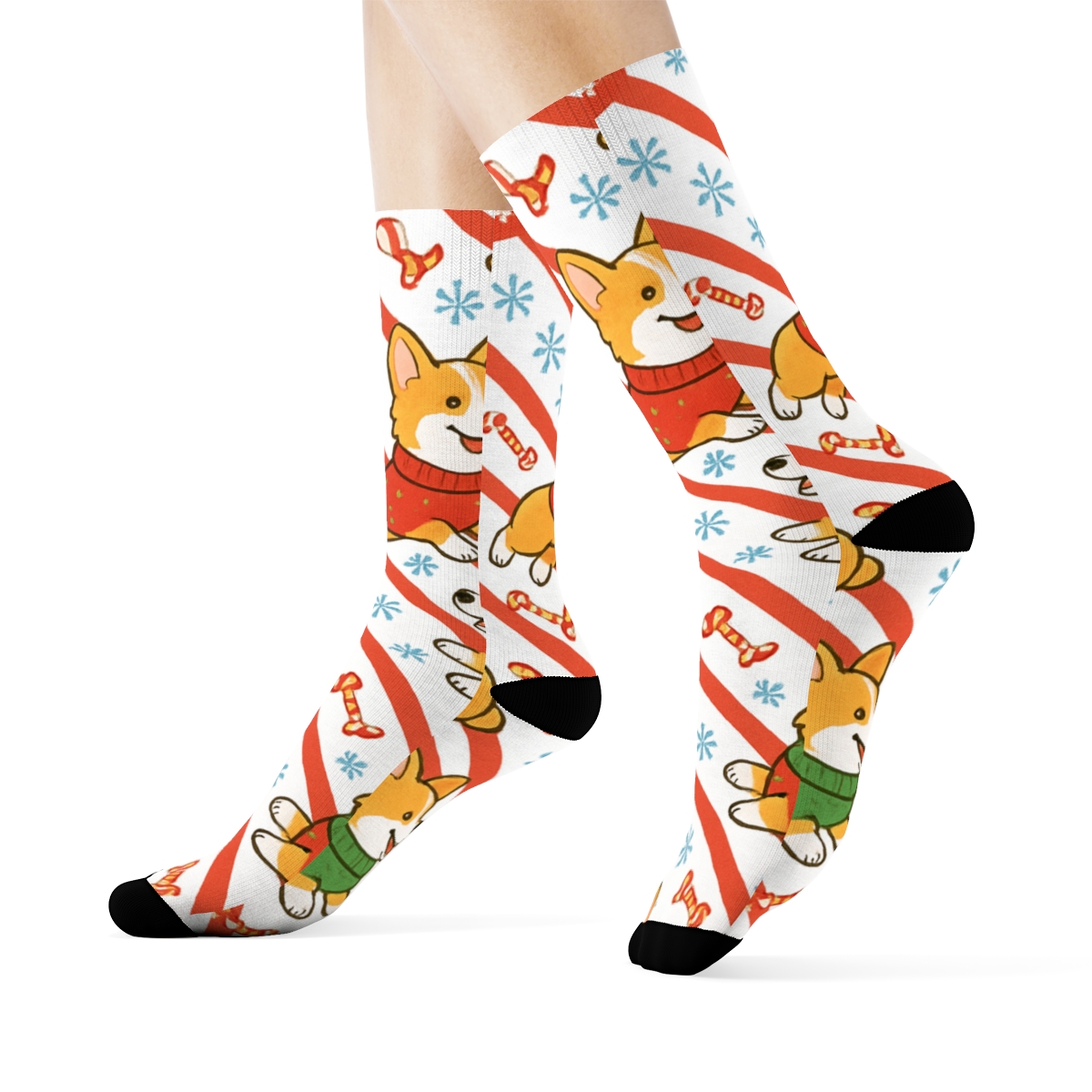 Candy Cane Corgi Wrap Pattern designer printed crew socks
