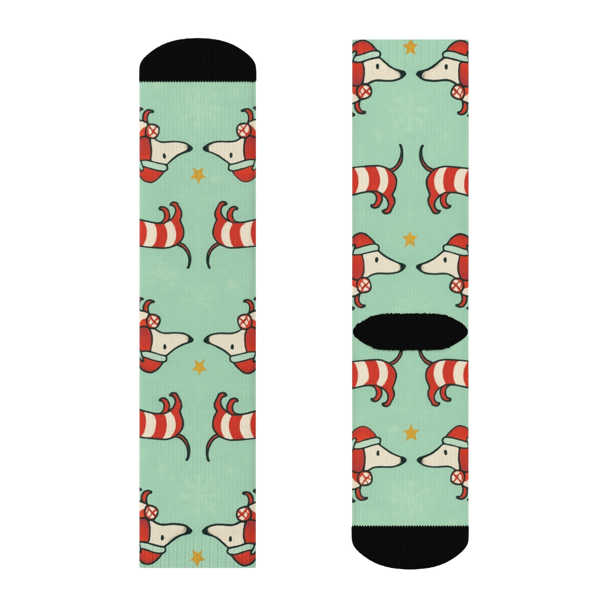 Candy Cane Dachshund Mirror Pairs On Mint Background unique graphic crew socks