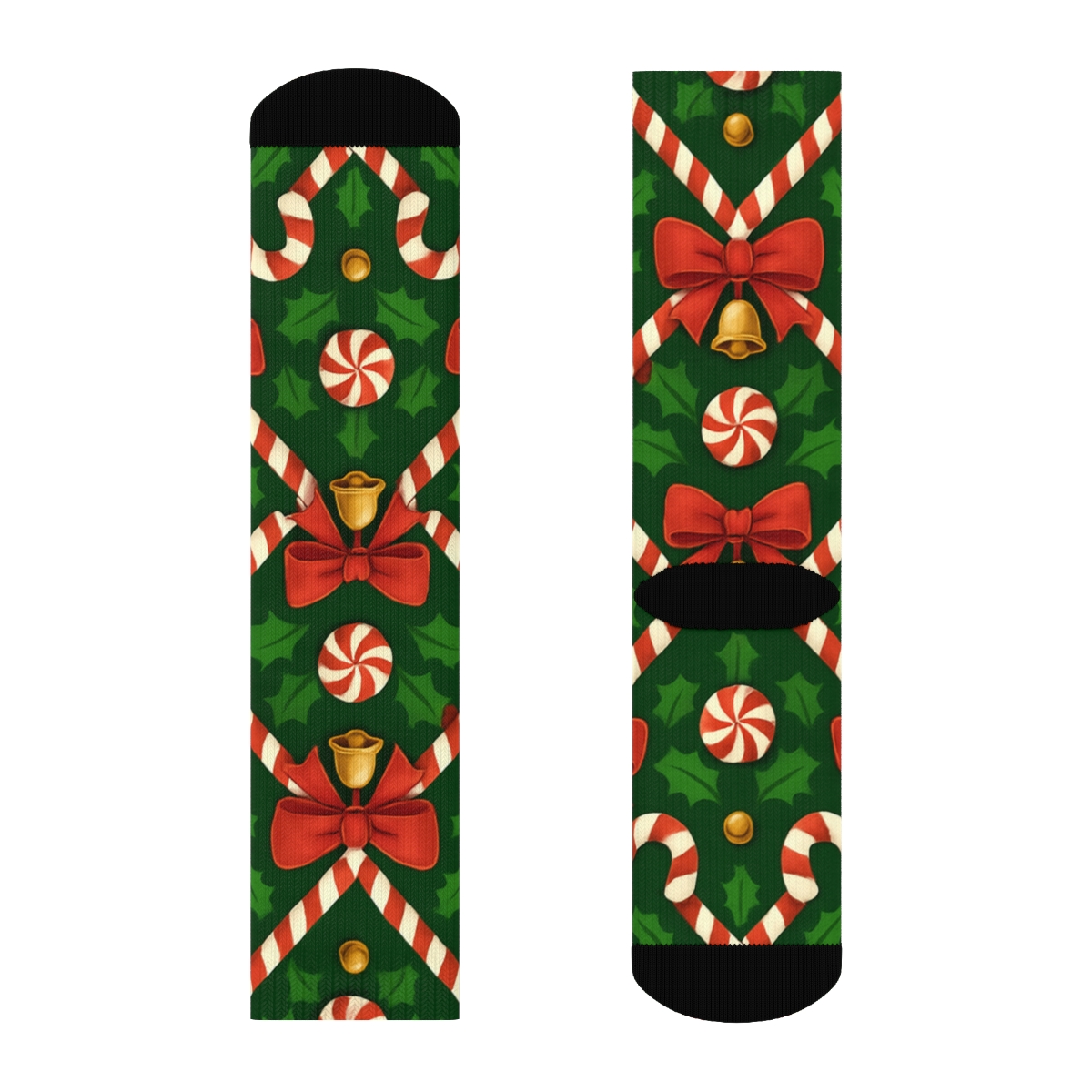 Candy Cane Lattice In Holiday Ribbonwork personalized crew socks