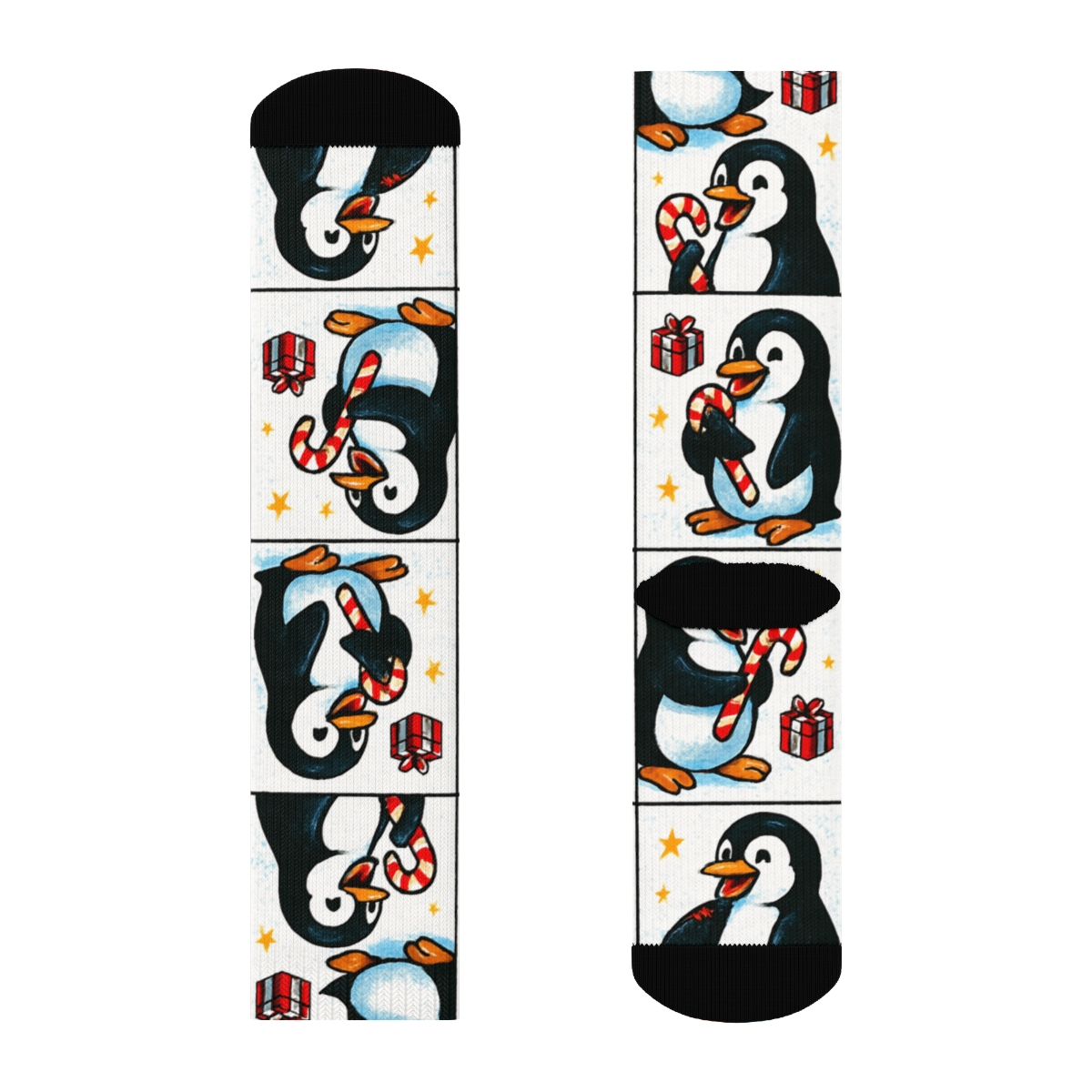 Candy Cane Penguin Pop Art Grid stylish athletic crew socks