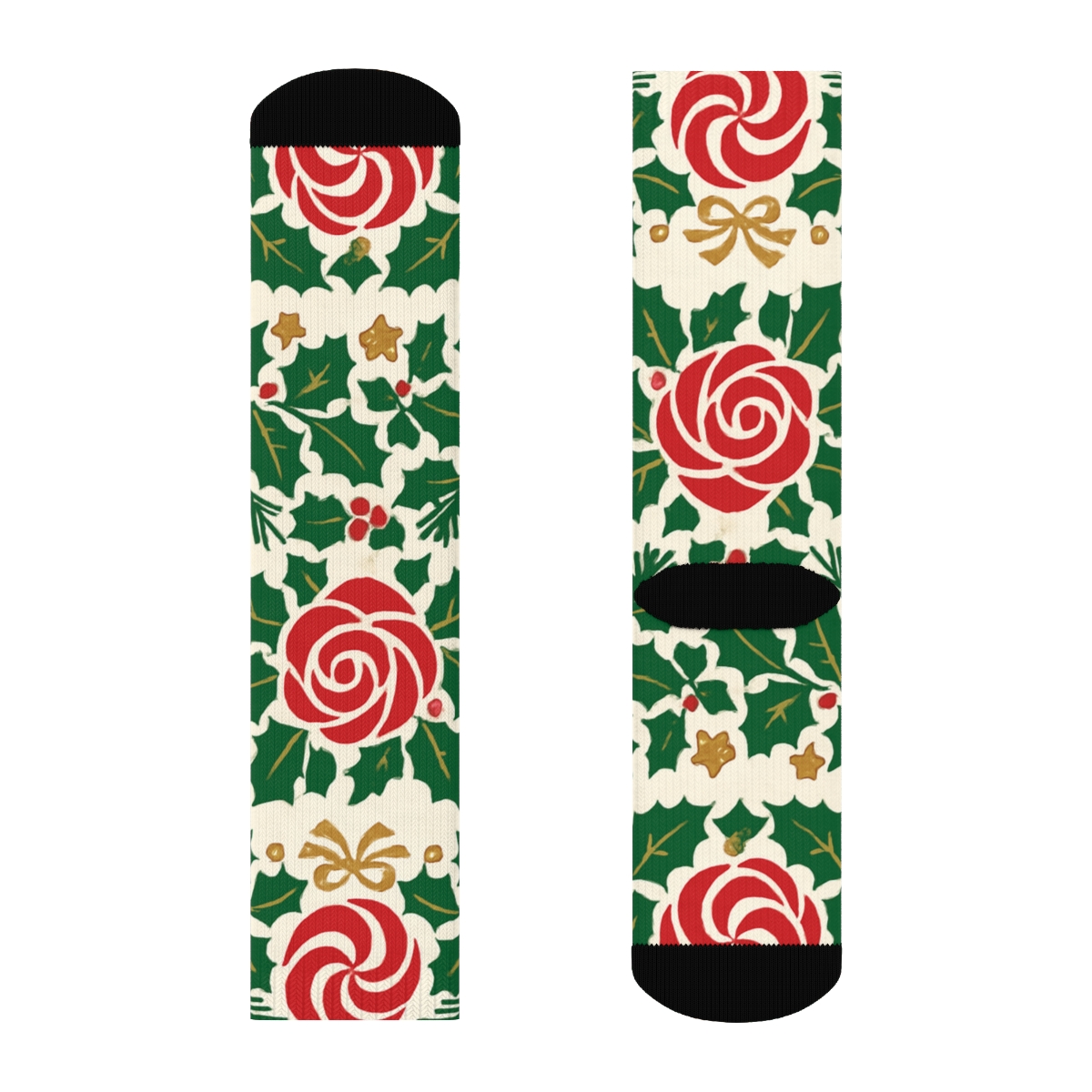 Candy Cane Rose Garland Stripe Repeat On Ivory Background personalized crew socks