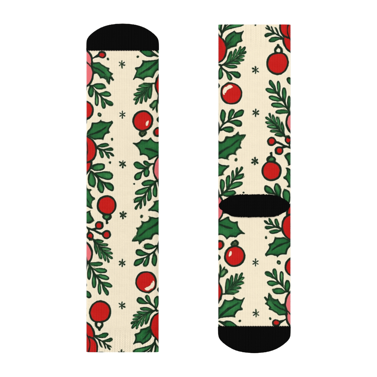 Candy Cane Rose Garland Stripe Repeat On Warm Ivory Background premium sports crew socks