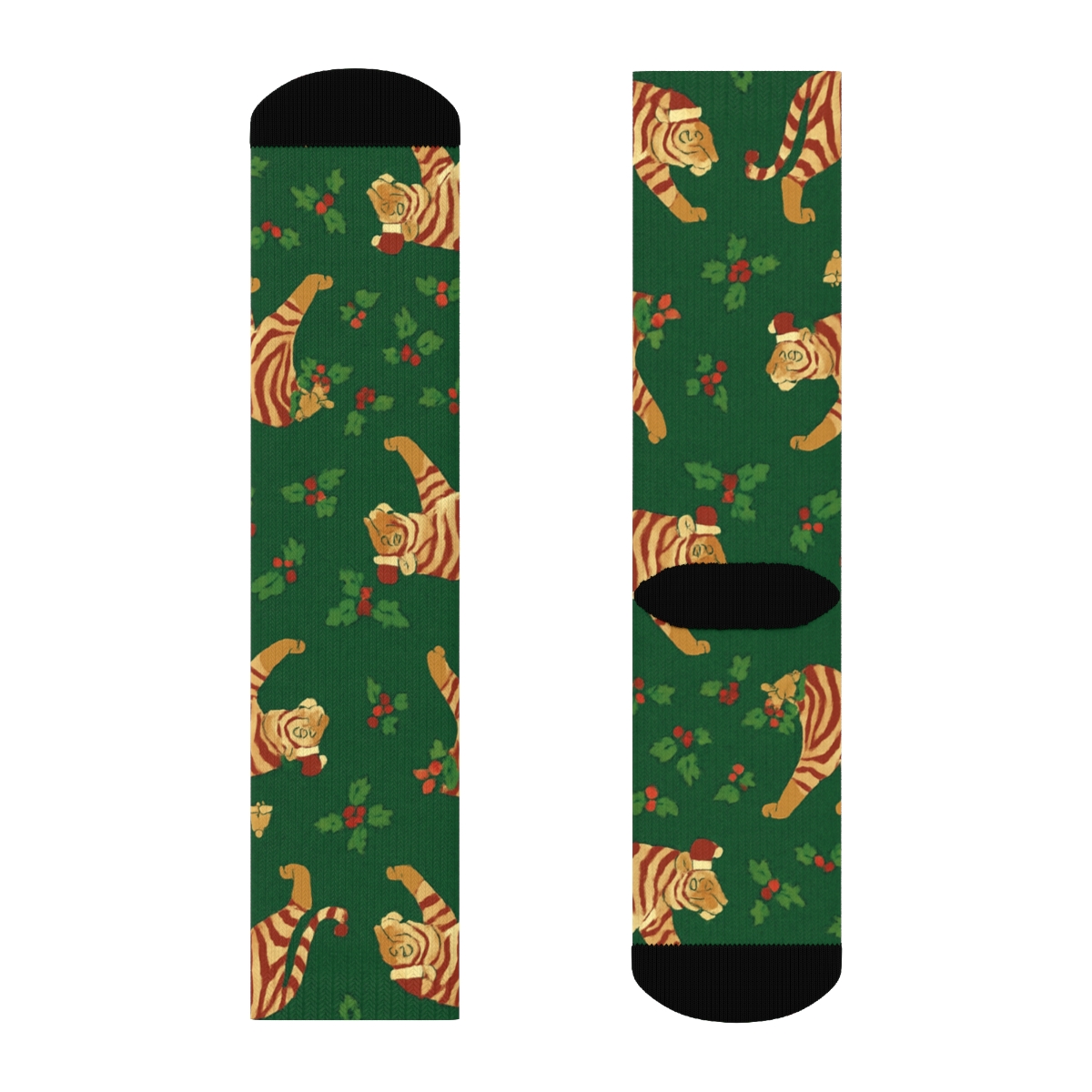 Candy Cane Tiger Chevron On Deep Pine Green Background trendy patterned crew socks