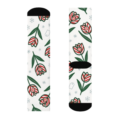 Candy Cane Tulip Diagonal Stripe Repeat On Snow White Background premium sports crew socks