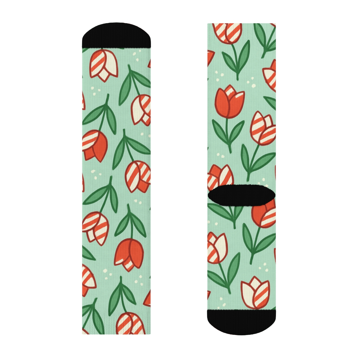 Candy Cane Tulip Scatter On Frosted Mint custom crew socks