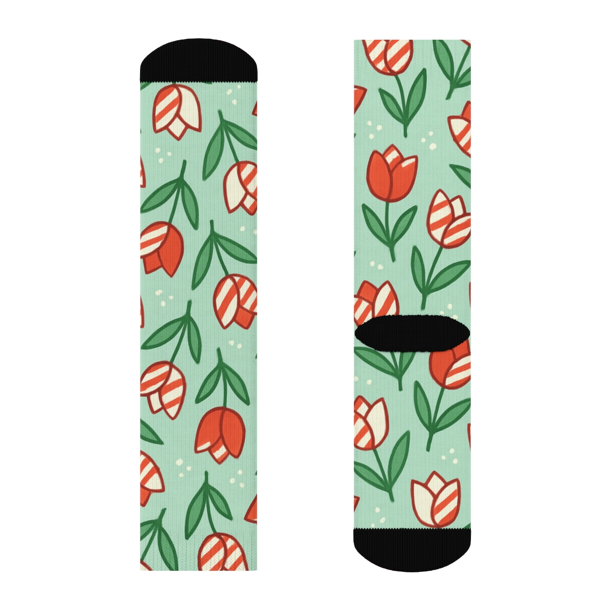 Candy Cane Tulip Scatter On Frosted Mint custom crew socks