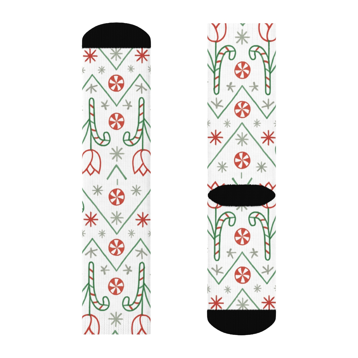 Candy Cane Tulip Stripe Chevron On Snow White Background soft everyday crew socks