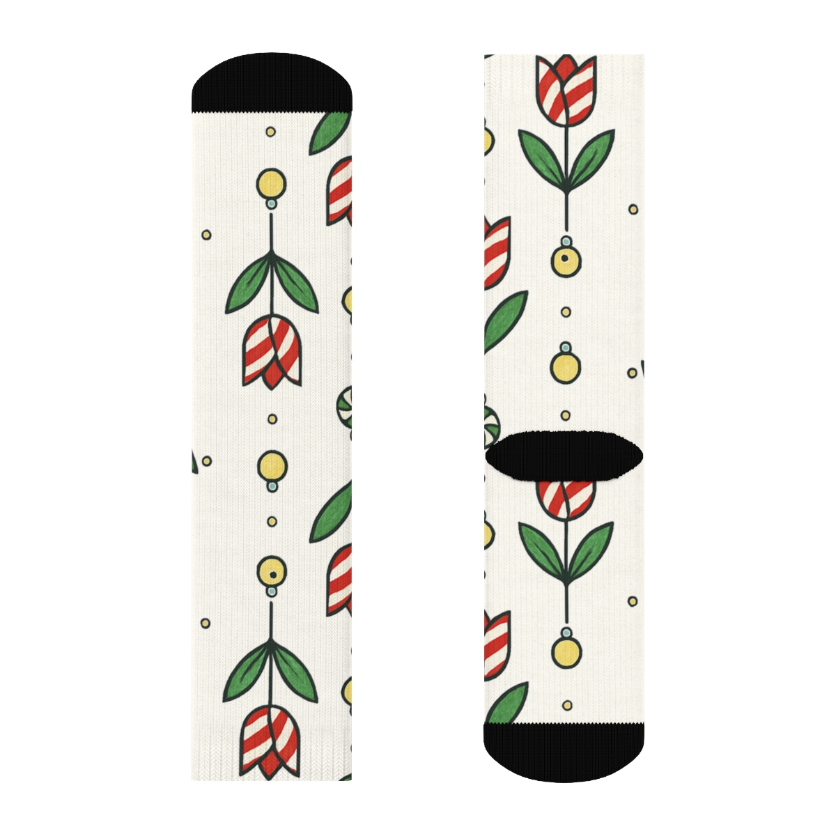 Candy Cane Tulip Stripe Grid On Snow White Background custom crew socks