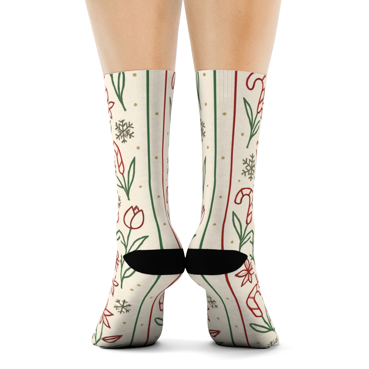 Candy Cane Tulip Stripe Scatter On Warm Ivory Background premium sports crew socks
