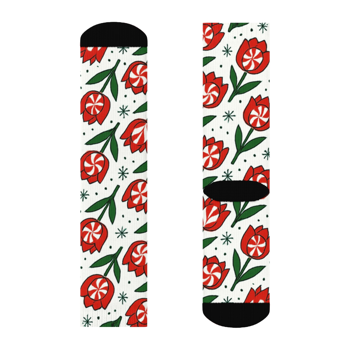 Candy Cane Tulip Stripe Scatter On White Background unique graphic crew socks