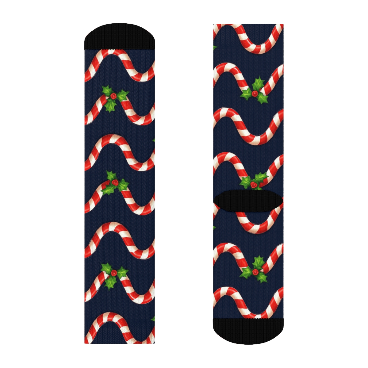 Candy Cane Wave On Deep Navy Background premium sports crew socks