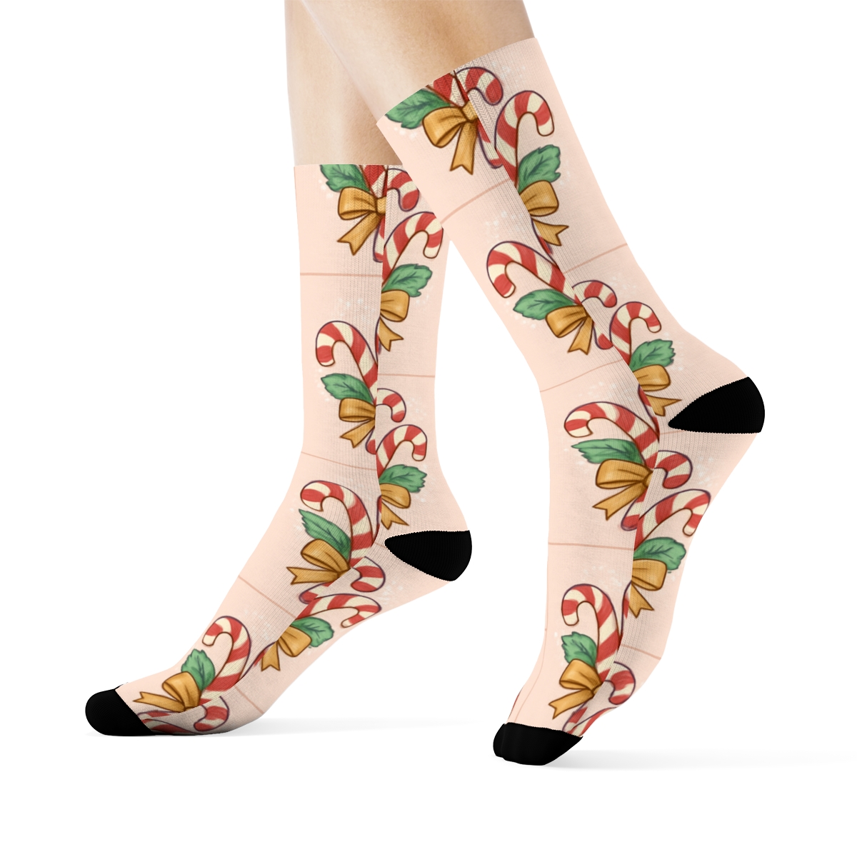 Candy Canes Bouquet Tiles On Soft Blush stylish athletic crew socks