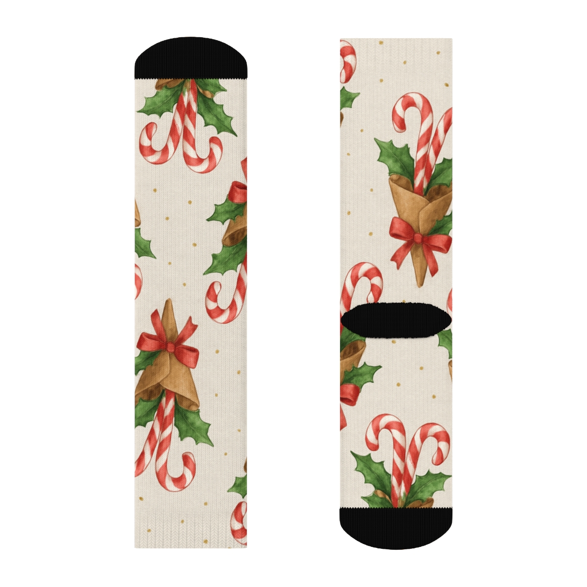 Candy Canes Bouquet Vignettes On Light Gray Snow Sugar trendy patterned crew socks