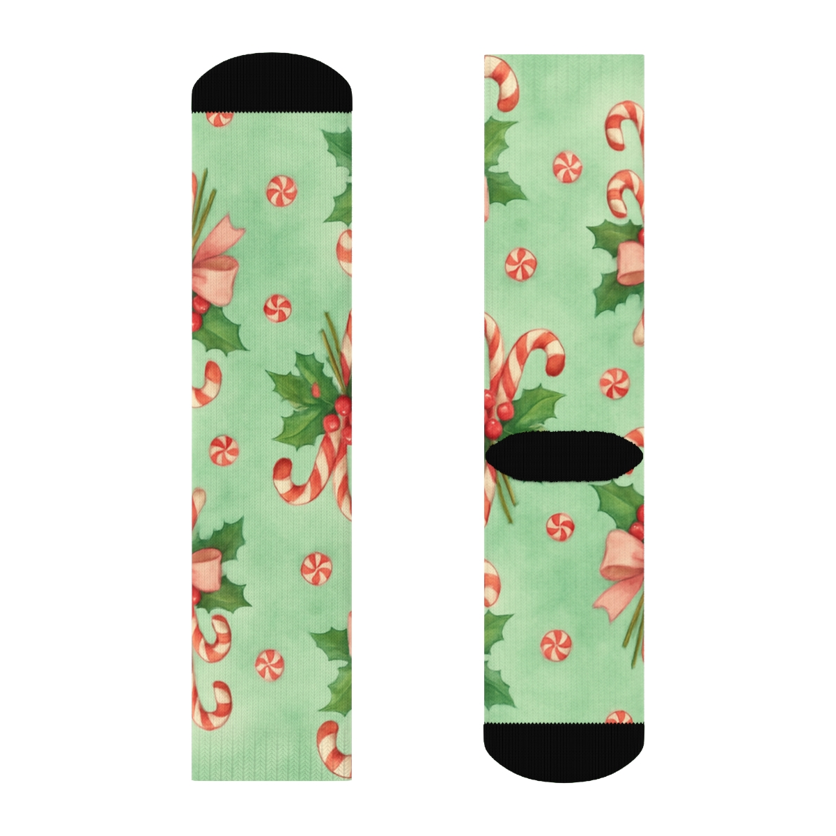 Candy Canes Bouquet Vignettes On Mint Background comfortable cotton crew socks