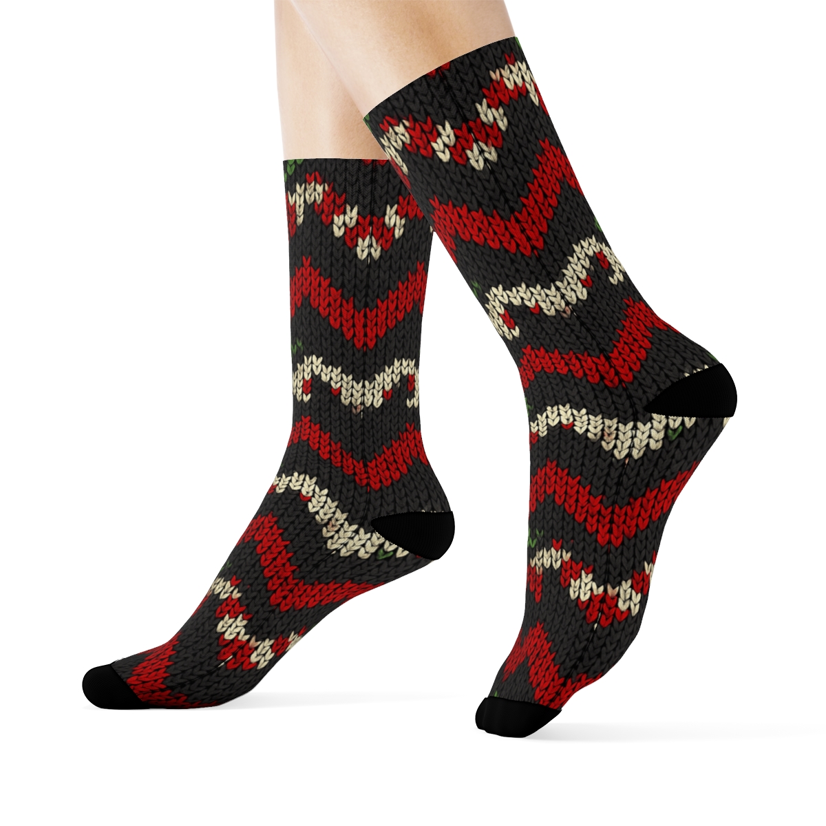 Candy Canes Chevron Knit On Charcoal Night stylish athletic crew socks