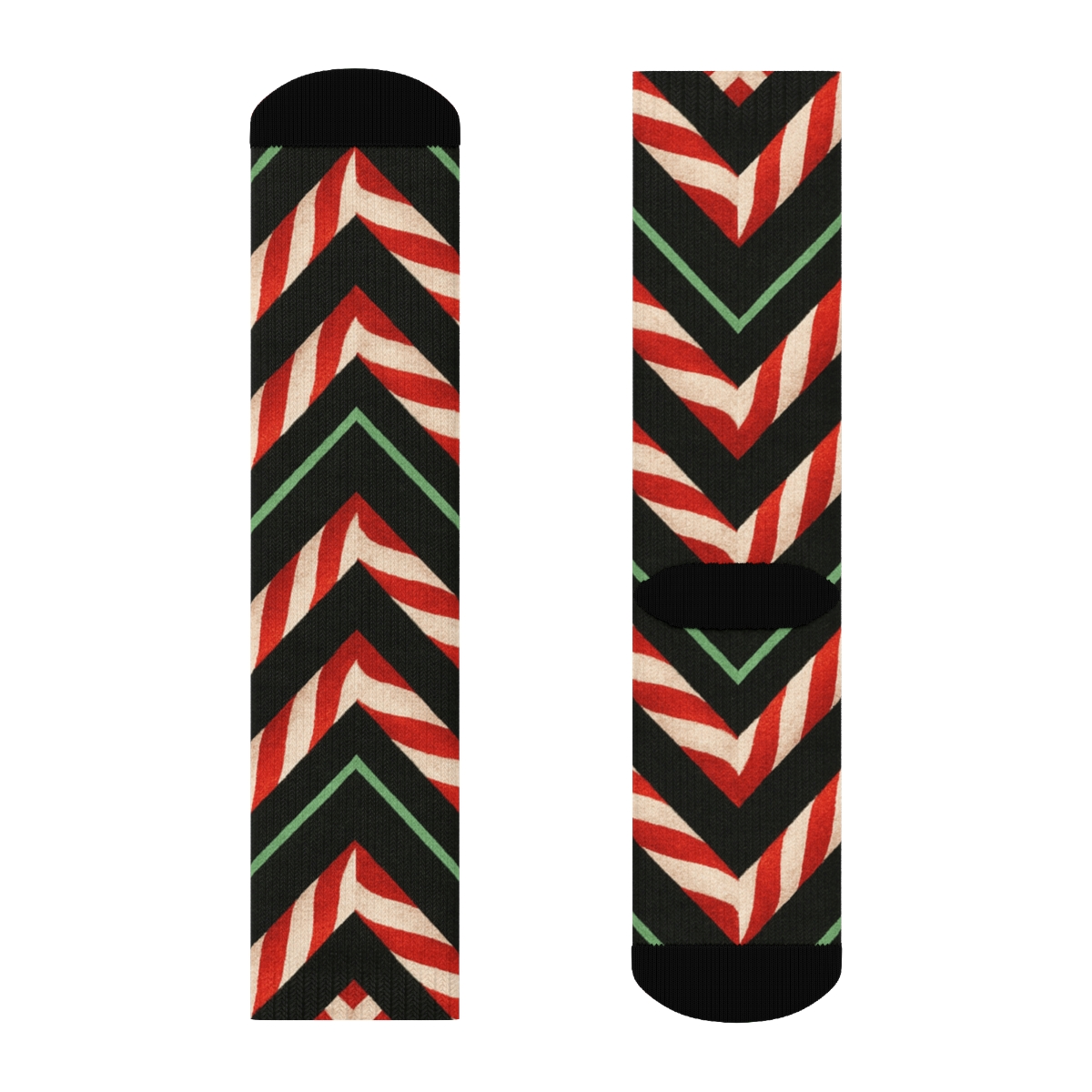 Candy Canes Chevron Stripe Wave On Black Background custom crew socksCandy canes Chevron Stripe Wave on Black Background Crew Socks - Image 2