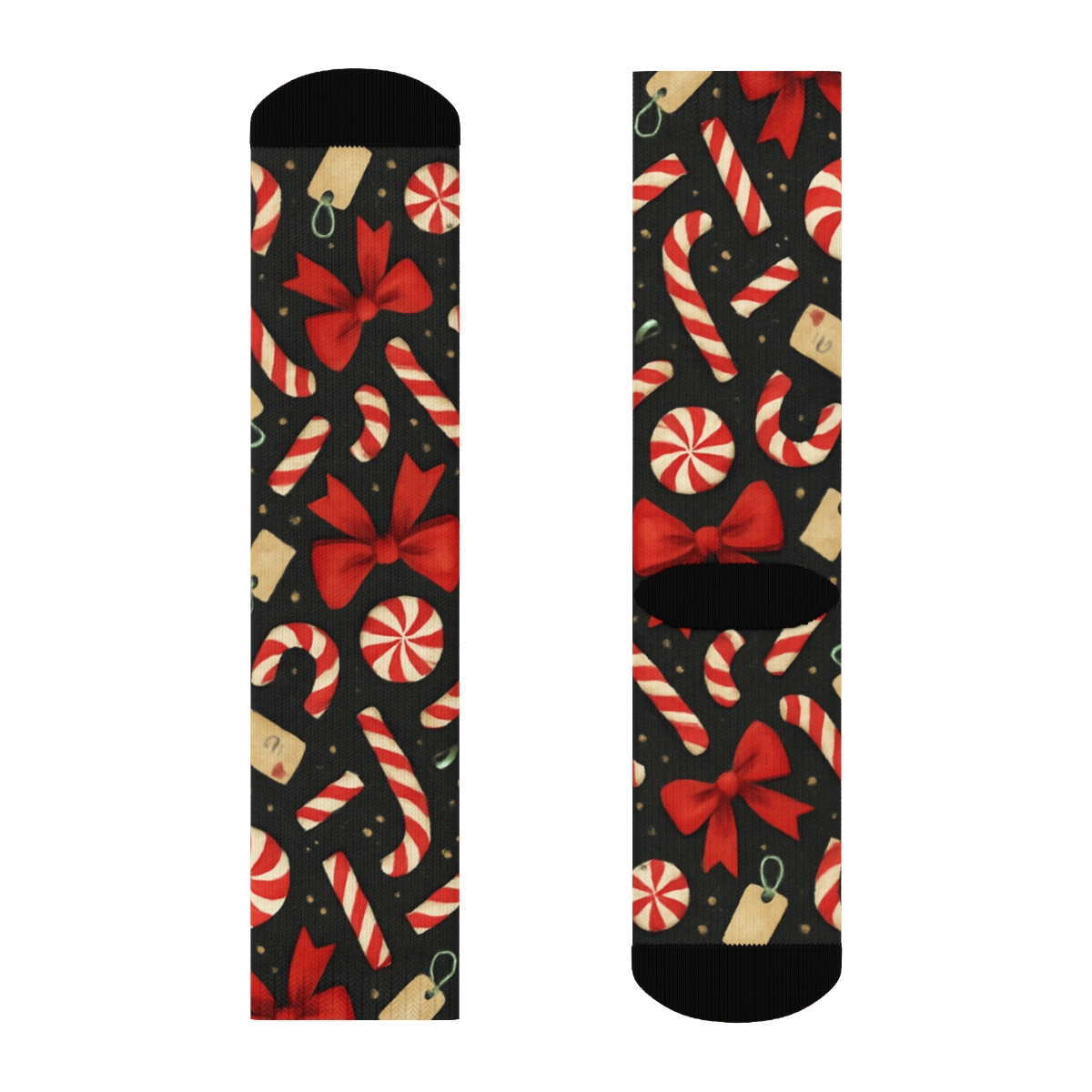 Candy Canes Confetti Collage On Charcoal custom crew socks