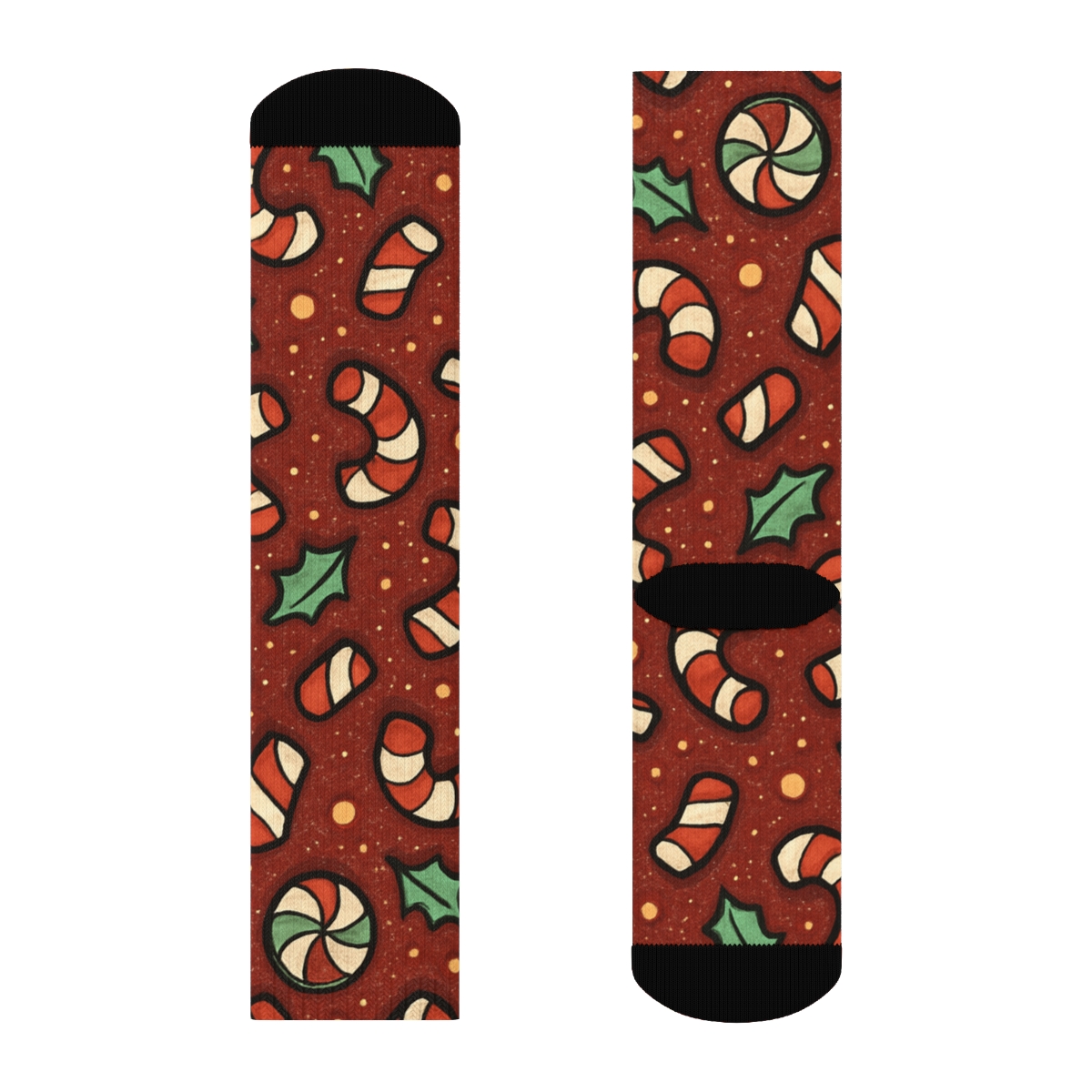 Candy Canes Confetti Scatter On Deep Red Field unique graphic crew socks